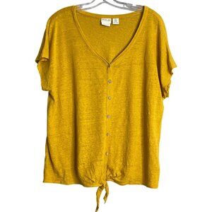 Rachel Zoe 100% Linen Top Womens Plus Size 1X Yellow Boxy Tie Front‎ Beachy